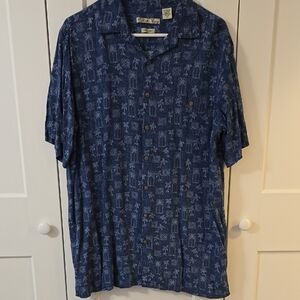 Blue Casual Button Down Shirt with Geometric Print